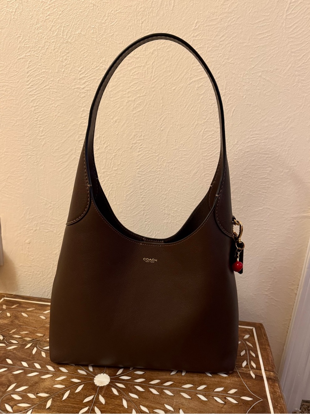 Coach Brooklyn 28 Leather Shoulder Bag in Maple Brown with Charm